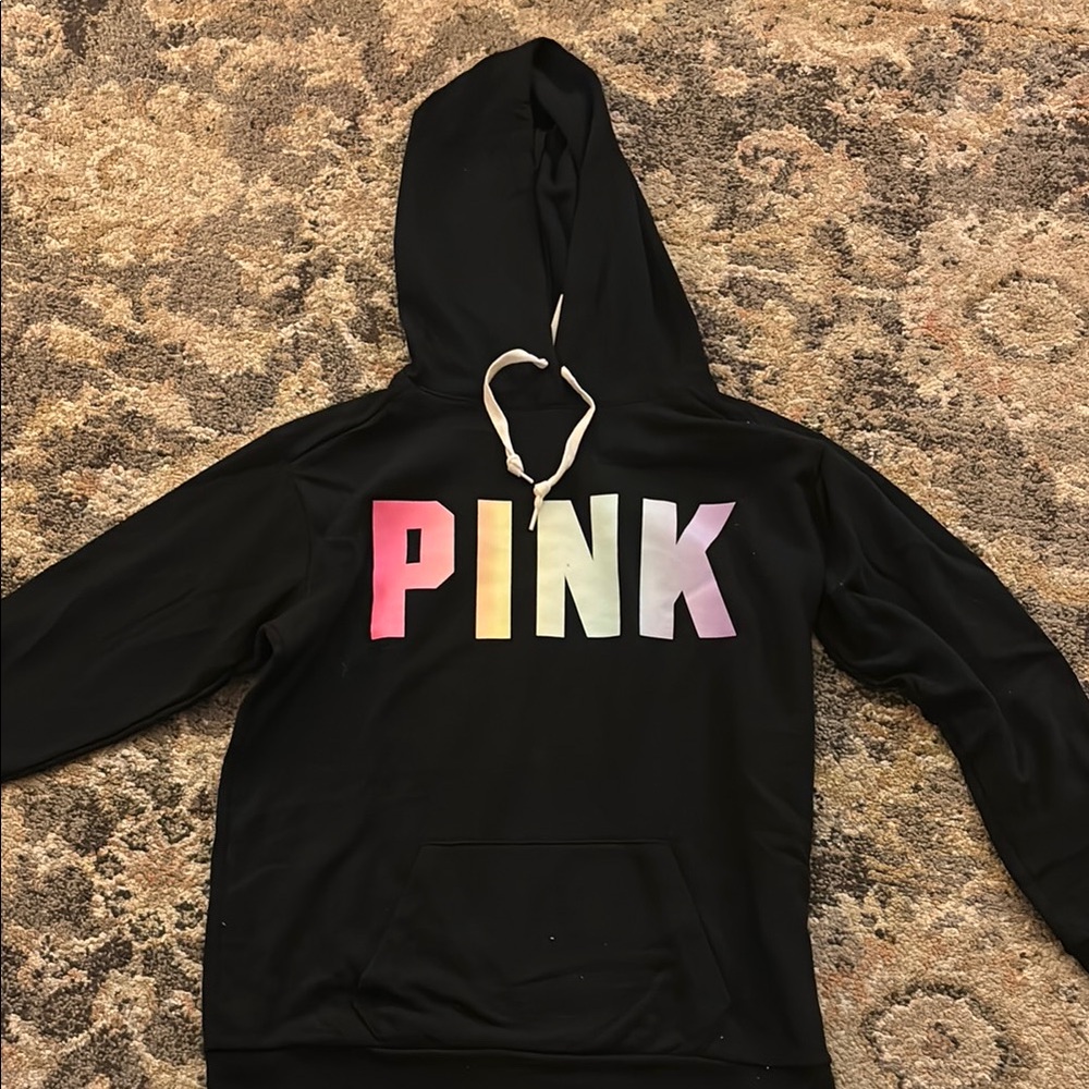 Black Hoodie with Multicolor 'PINK' Logo